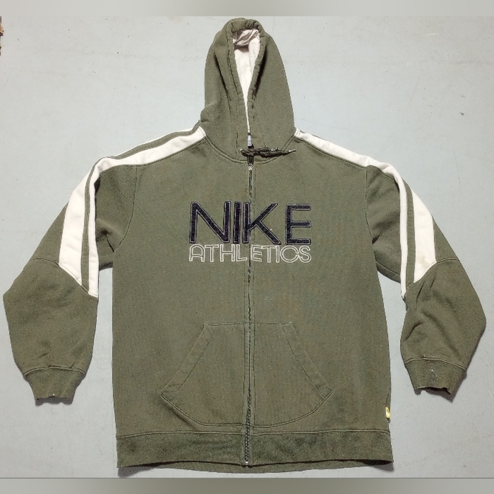 Vintage Nike Men's Olive Zip-Up Hoodie/ Jacket Grey Tag Swoosh Adult Size XXL